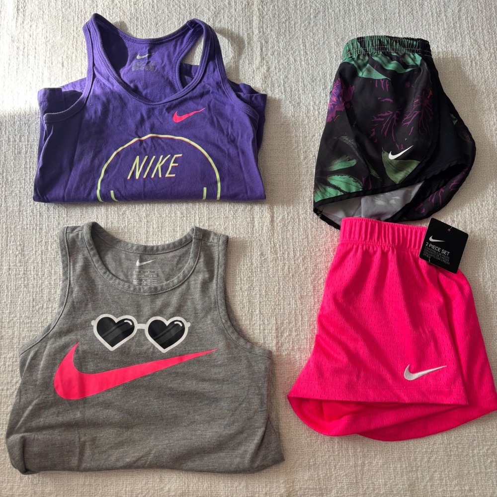 Nike Girls 4 Piece Activewear Lot Size 6 5-6 YRS Tanks and Shorts Pink Purple